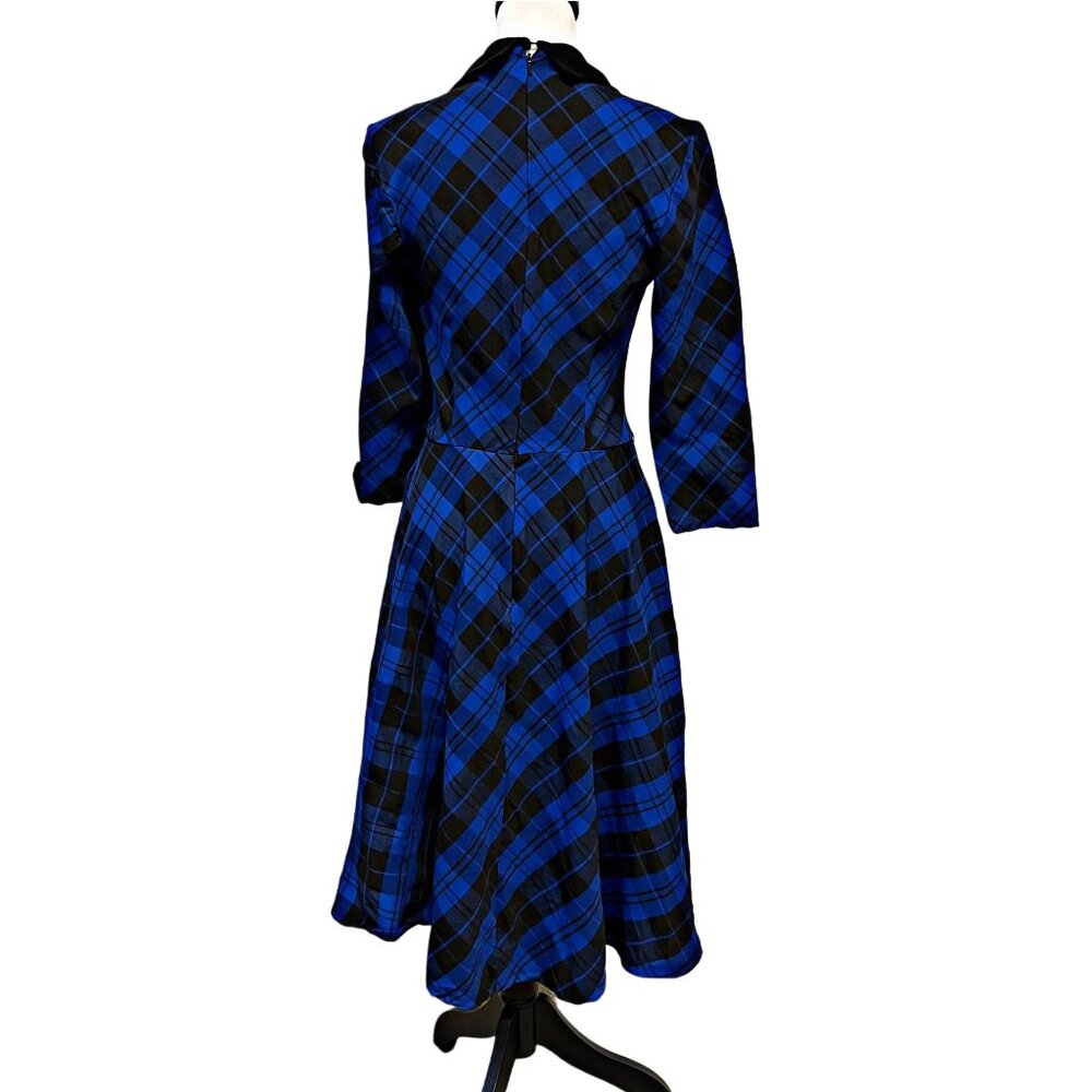 Unique Vintage Plaid Fit & Flare Midi Dress Retro Swing Wiggle Pockets Stretch - Picture 9 of 12